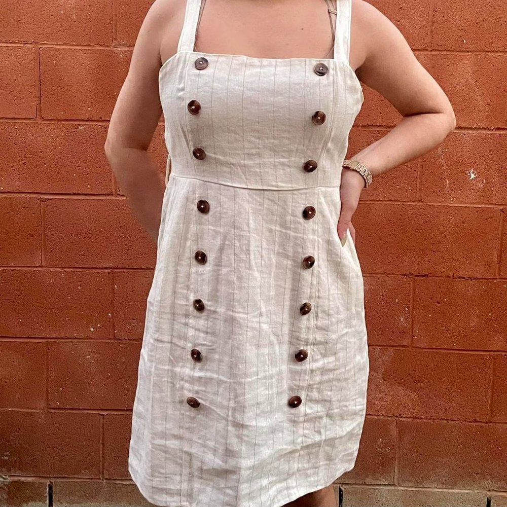 Off White, Beige Button Midi Dress